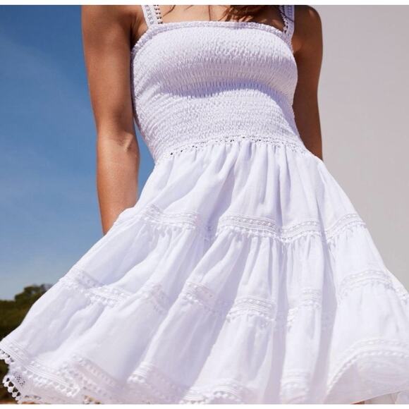 Charo Ruiz Ibiza Stelle Short Dress Smocked White Sz 0 NWT $325 - Picture 2 of 15